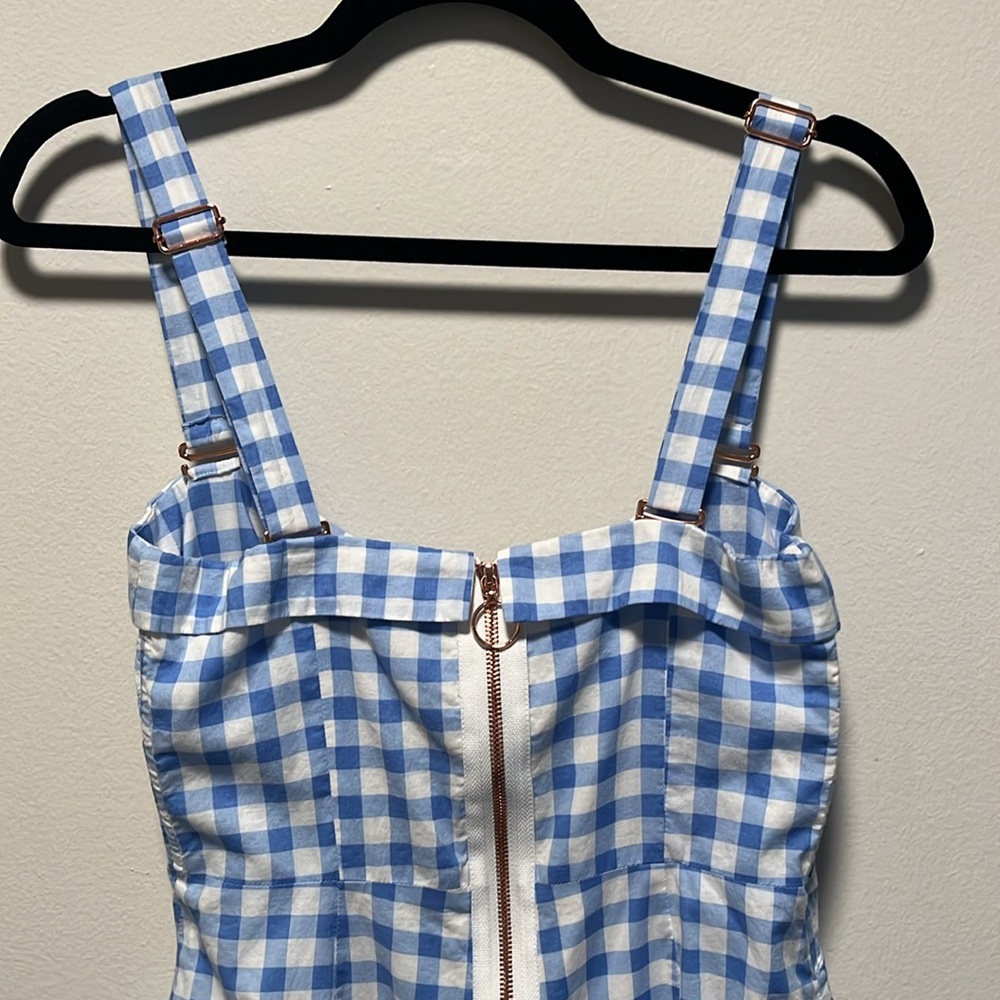 FOR LOVE AND LEMONS Gingham Blue Dixie Bow Romper, Size S - Picture 11 of 15